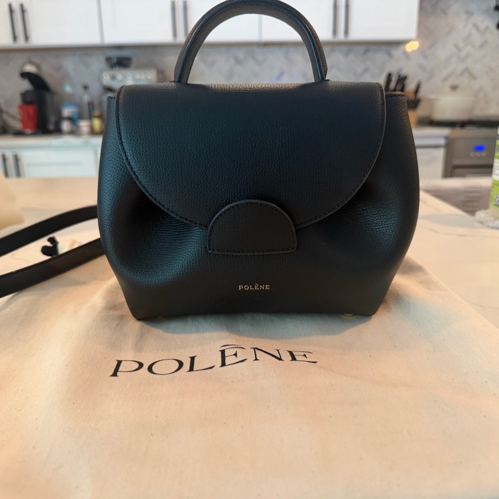 Polène Black Leather Top Handle Crossbody